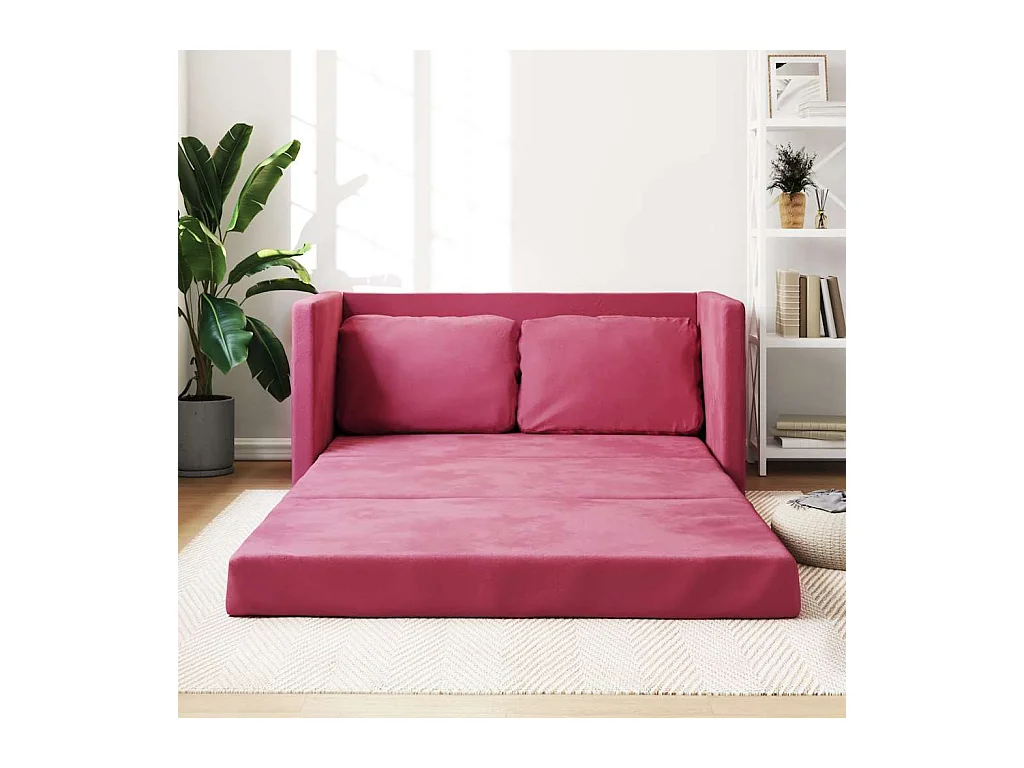 Divano letto 2 in 1 in velluto rosso bordeaux 122x204x55 cm
