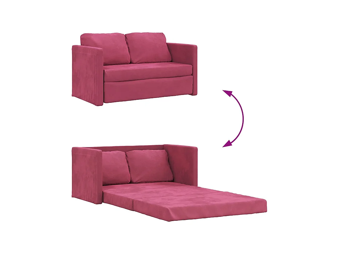 Divano letto 2 in 1 in velluto rosso bordeaux 122x204x55 cm