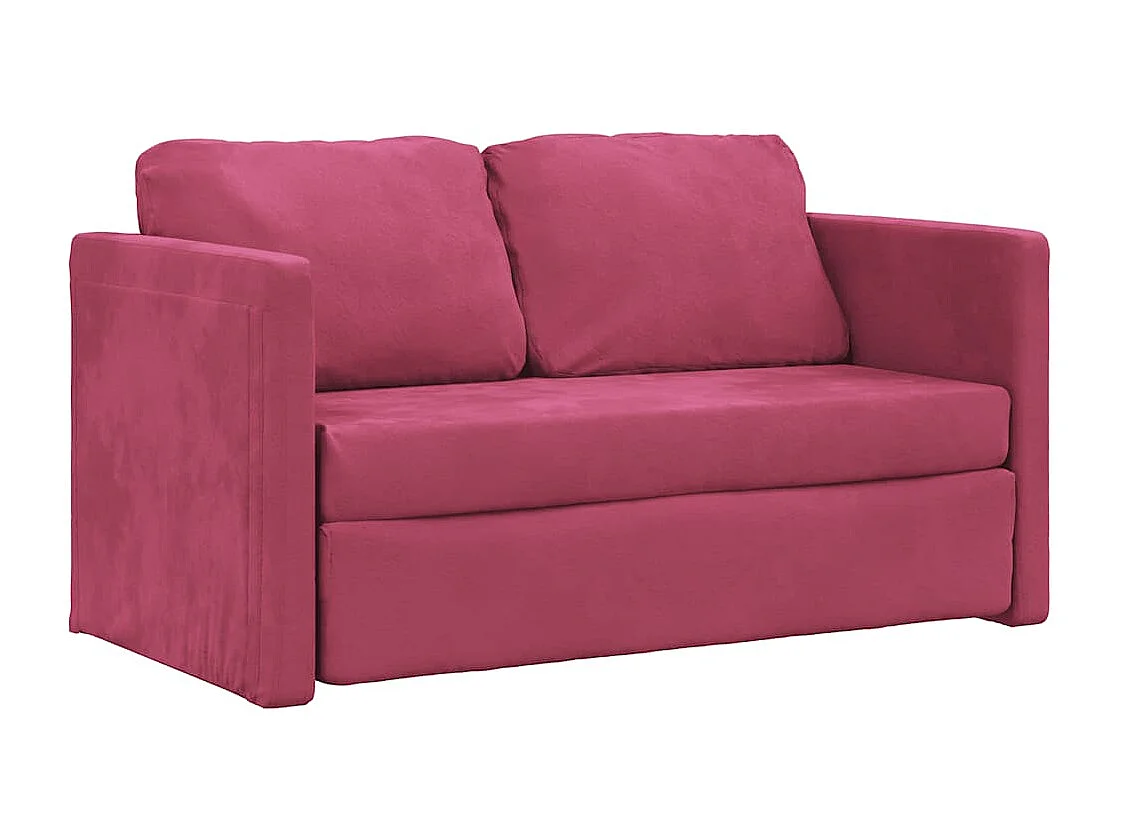 Sofá cama 2 en 1 en terciopelo rojo burdeos 122x204x55 cm