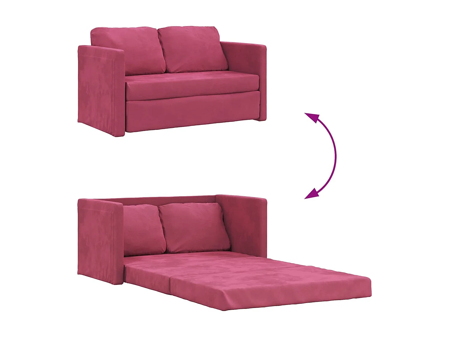 Sofá cama 2 en 1 en terciopelo rojo burdeos 122x204x55 cm