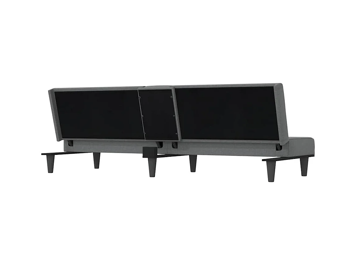 Sofá cama de tela gris oscuro con portavasos