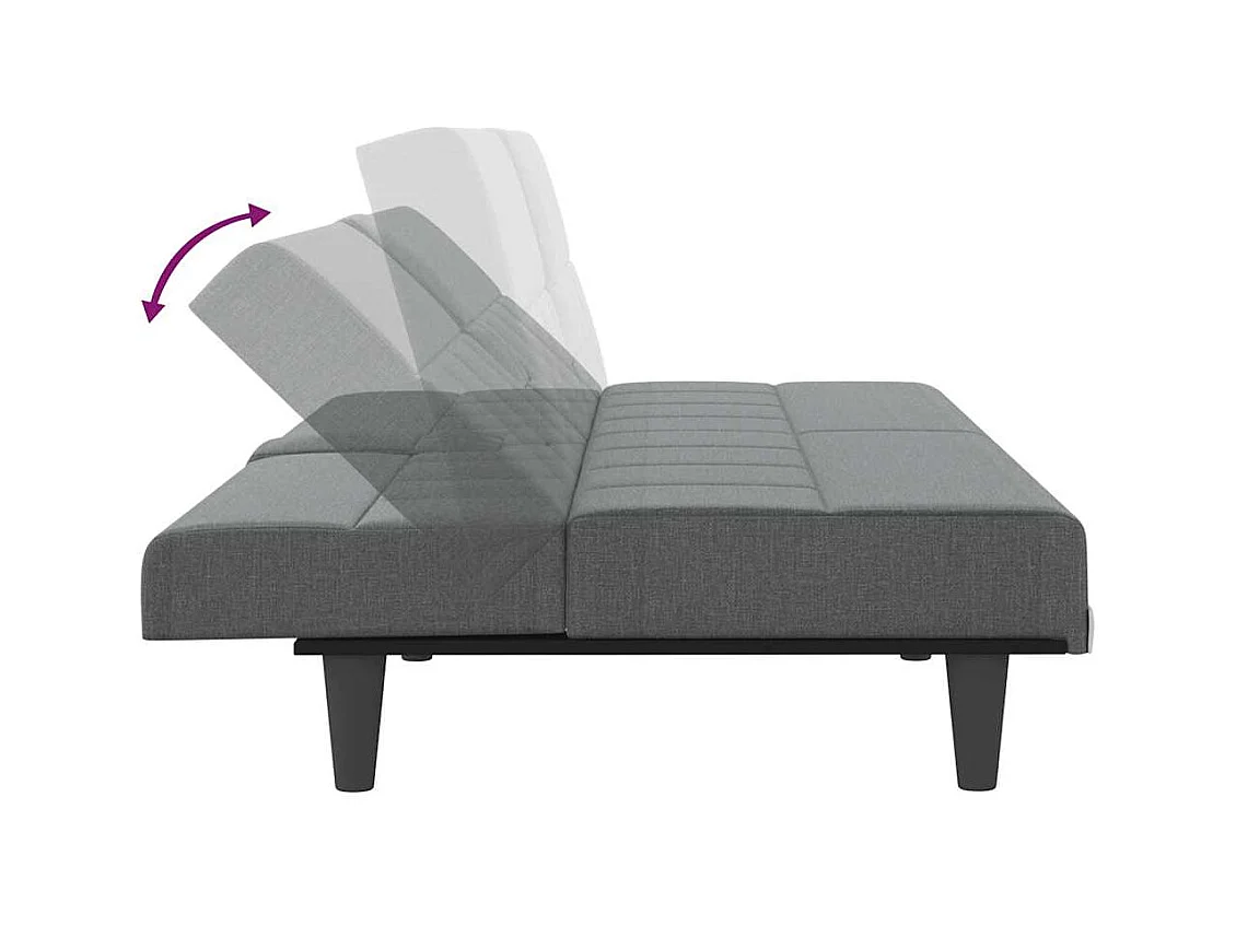 Sofá cama de tela gris oscuro con portavasos