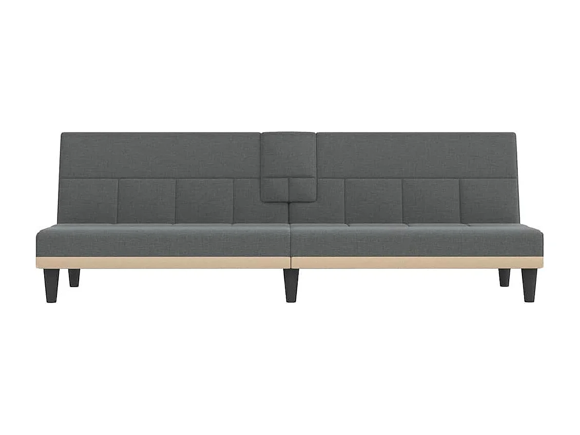 Sofá cama de tela gris oscuro con portavasos