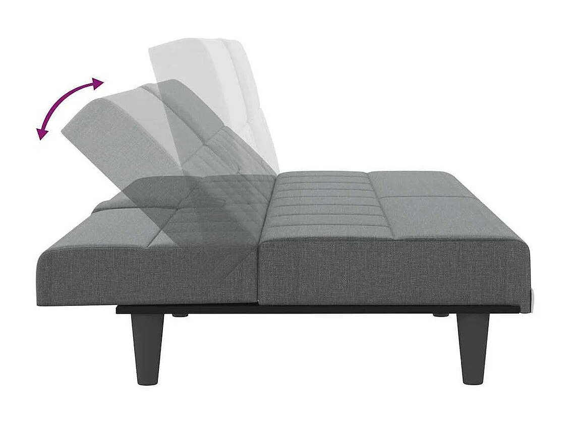 Sofá cama de tela gris oscuro con portavasos