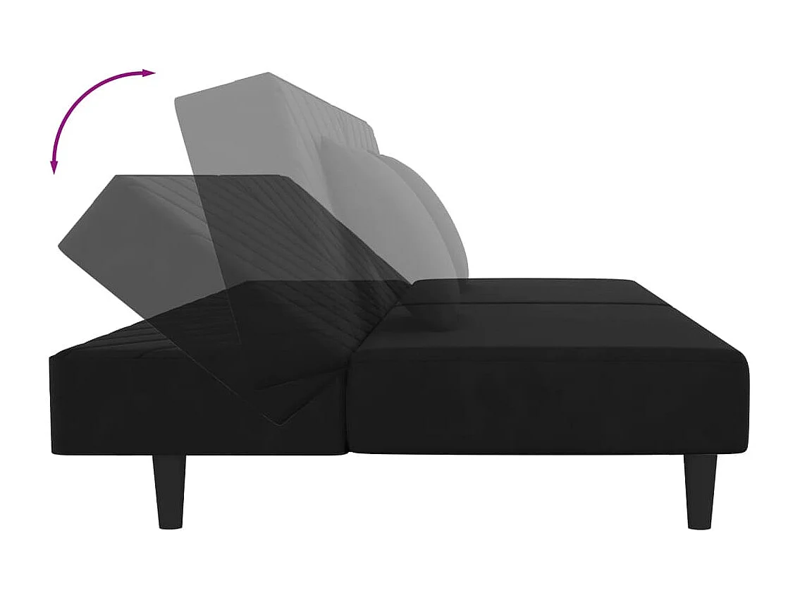Sofá cama de 2 plazas con dos almohadas Terciopelo Negro