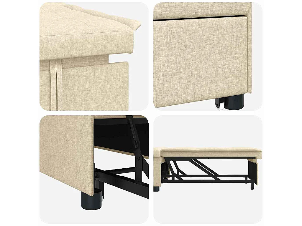 Divano letto color crema 194 x 67 x 37 cm tessuto
