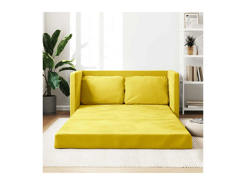 Canapé-lit 2 en 1 jaune foncé 122x204x55 cm velours