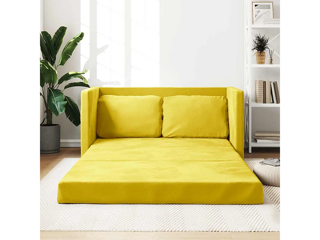 Divano letto 2 in 1 giallo scuro 122x204x55 cm velluto