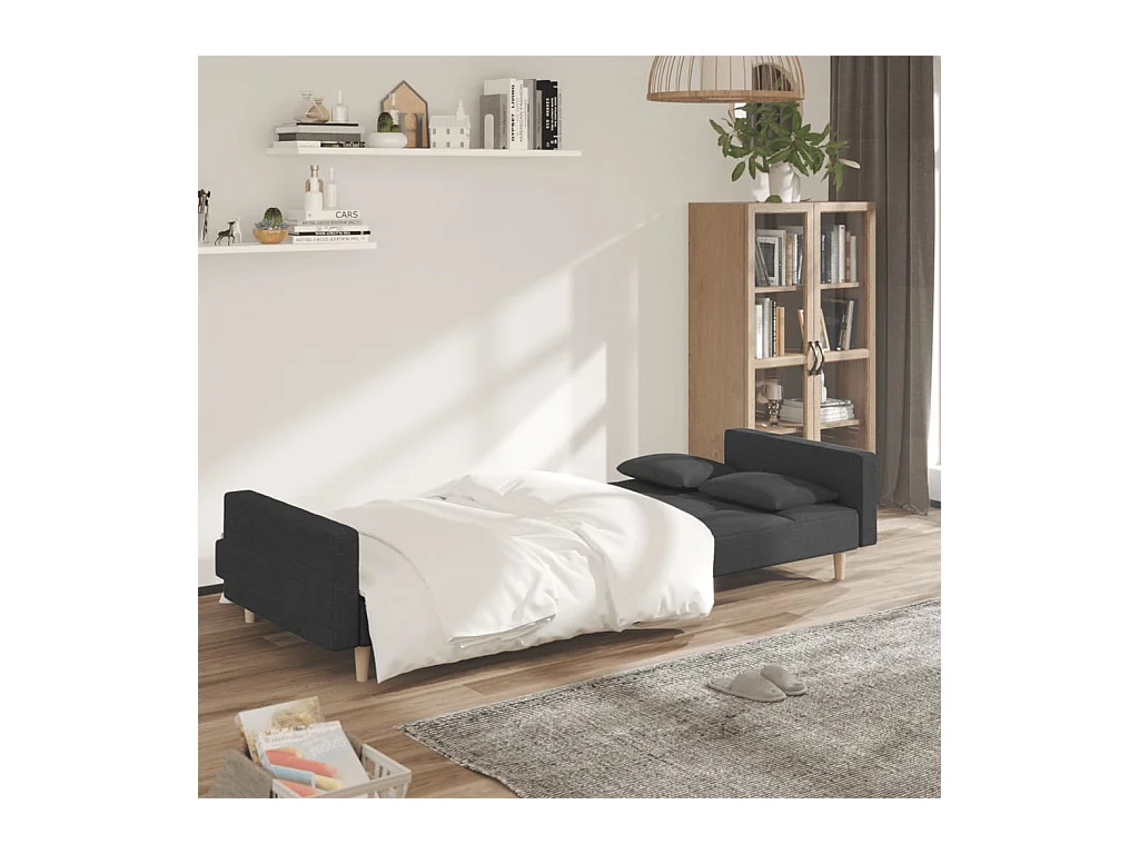 2-zits slaapbank met twee kussens, donkergrijze stof