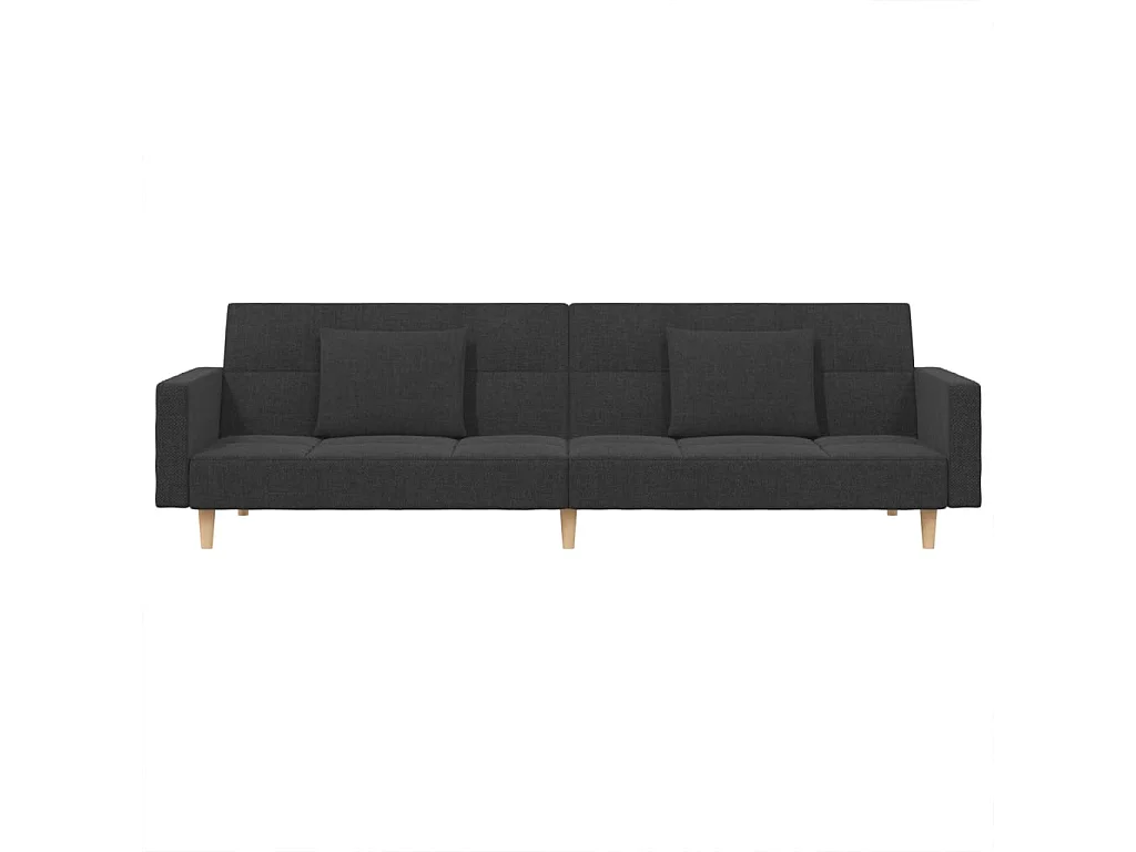 Sofá cama de 2 plazas con dos almohadas en tela gris oscuro