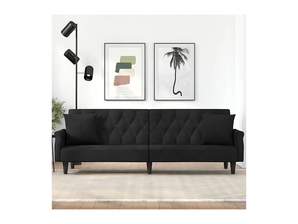 Zwarte fluwelen slaapbank met armleuningen