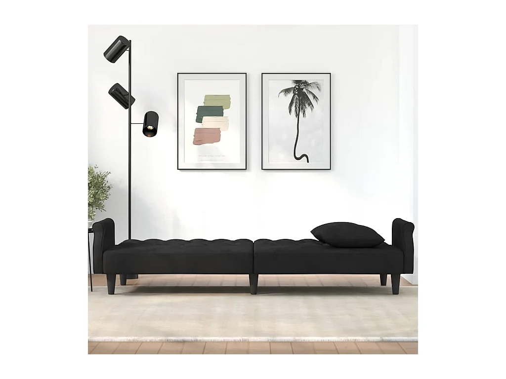 Zwarte fluwelen slaapbank met armleuningen