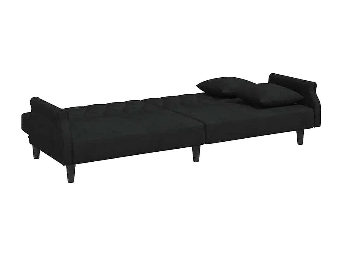 Zwarte fluwelen slaapbank met armleuningen