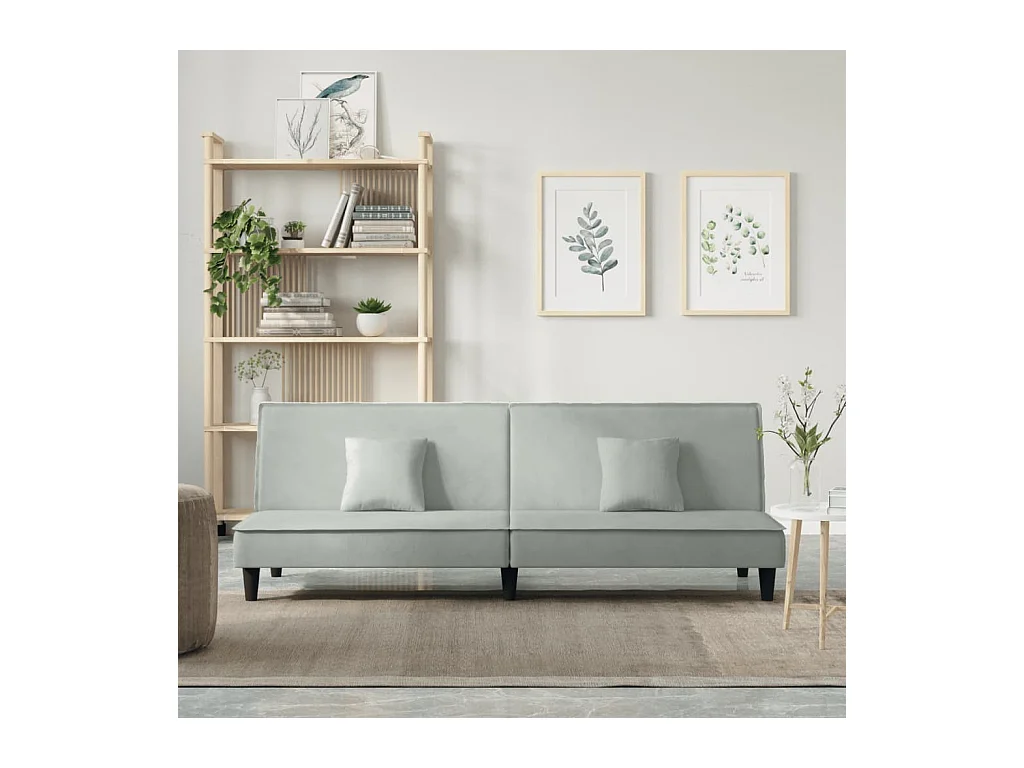 Lichtgrijze fluwelen slaapbank