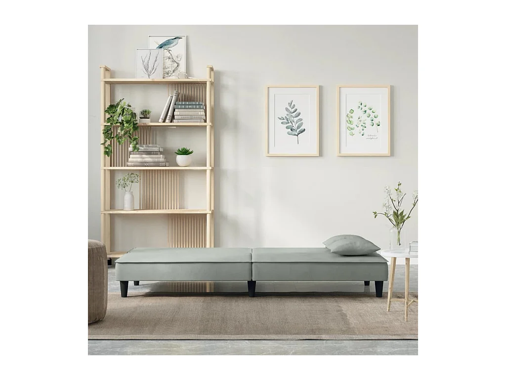 Lichtgrijze fluwelen slaapbank