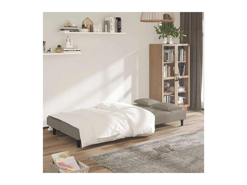 2-Sitzer-Schlafsofa mit zwei Kissen, hellgrauer Samt