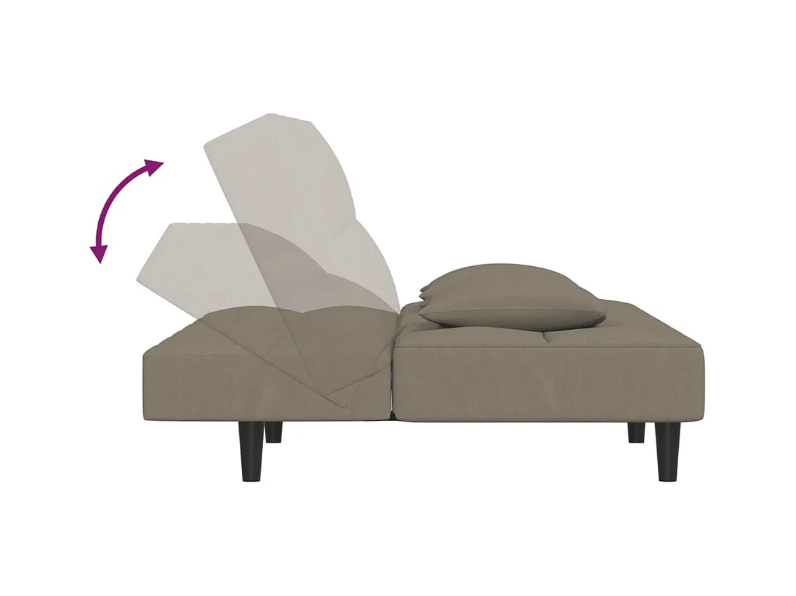 2-Sitzer-Schlafsofa mit zwei Kissen, hellgrauer Samt