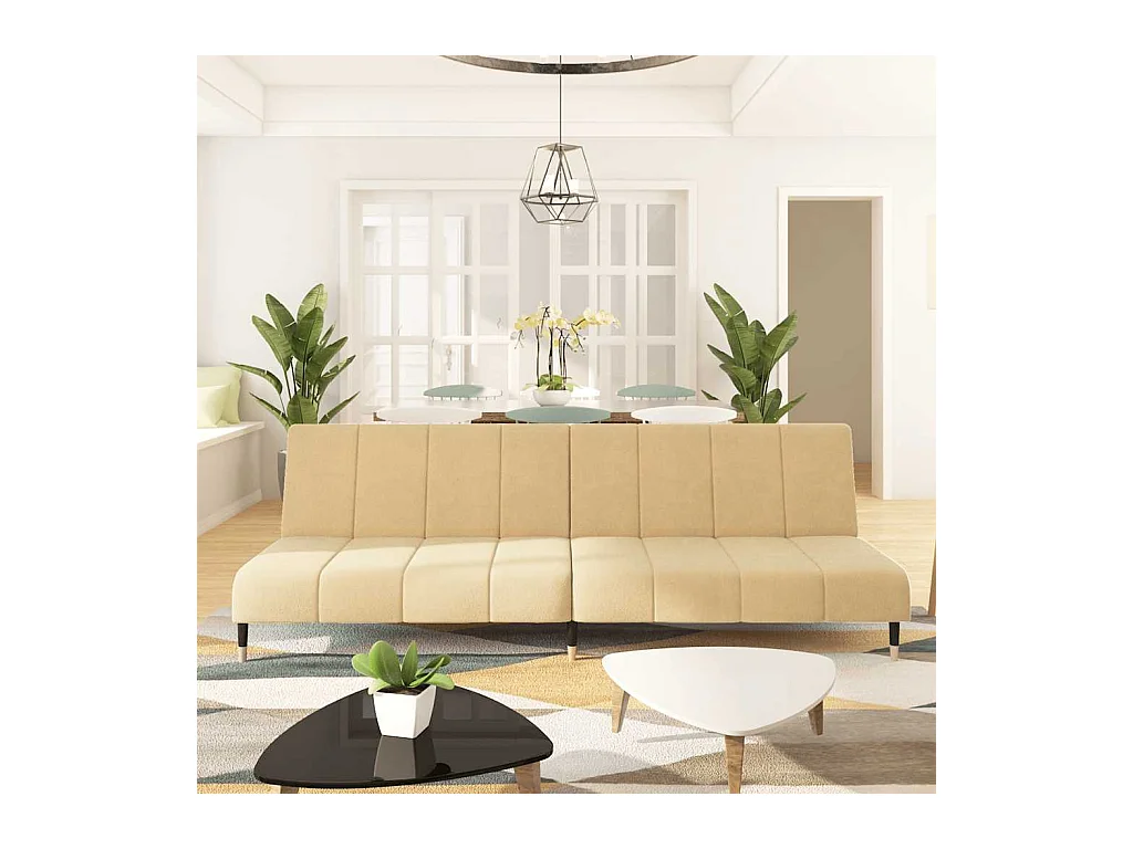 Cremefarbenes 2-Sitzer-Schlafsofa aus Samt