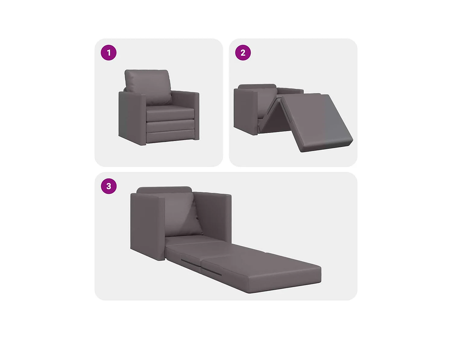 Divano letto da terra con cuscino grigio 74 x 77 x 81 cm in similpelle