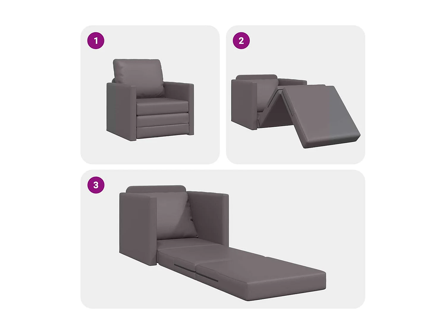 Sofa Lit de Sol avec coussin Gris 74 x 77 x 81 cm Faux cuir