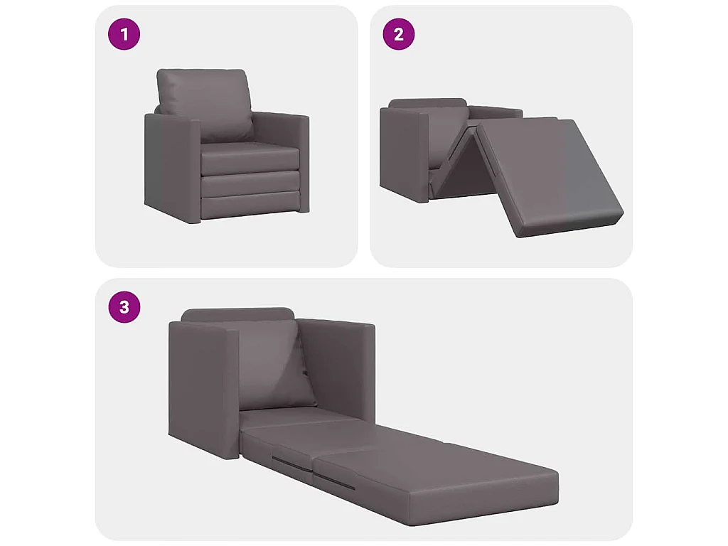 Sofa Lit de Sol avec coussin Gris 74 x 77 x 81 cm Faux cuir