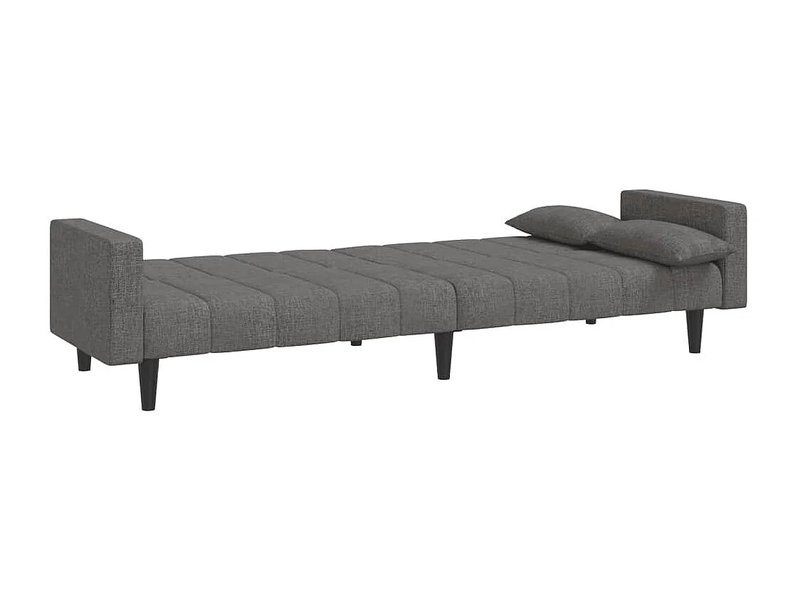 Sofá cama de 2 plazas con dos almohadas de tela gris claro