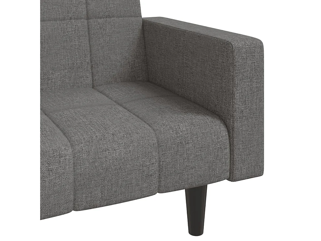 Sofá cama de 2 plazas con dos almohadas de tela gris claro