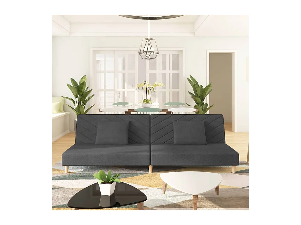 2-zits slaapbank met twee kussens, donkergrijze stof