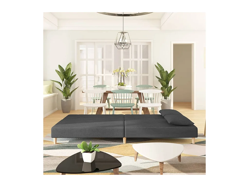 2-zits slaapbank met twee kussens, donkergrijze stof