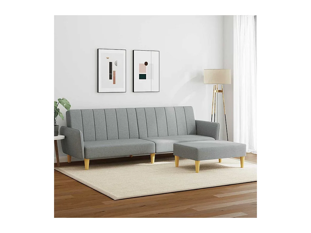 Sofá cama de 2 plazas con reposapiés en tejido gris claro
