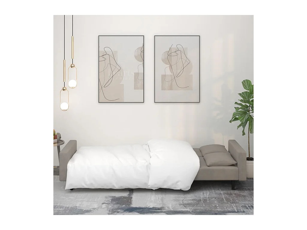 2-zits slaapbank met twee kussens Lichtgrijs fluweel