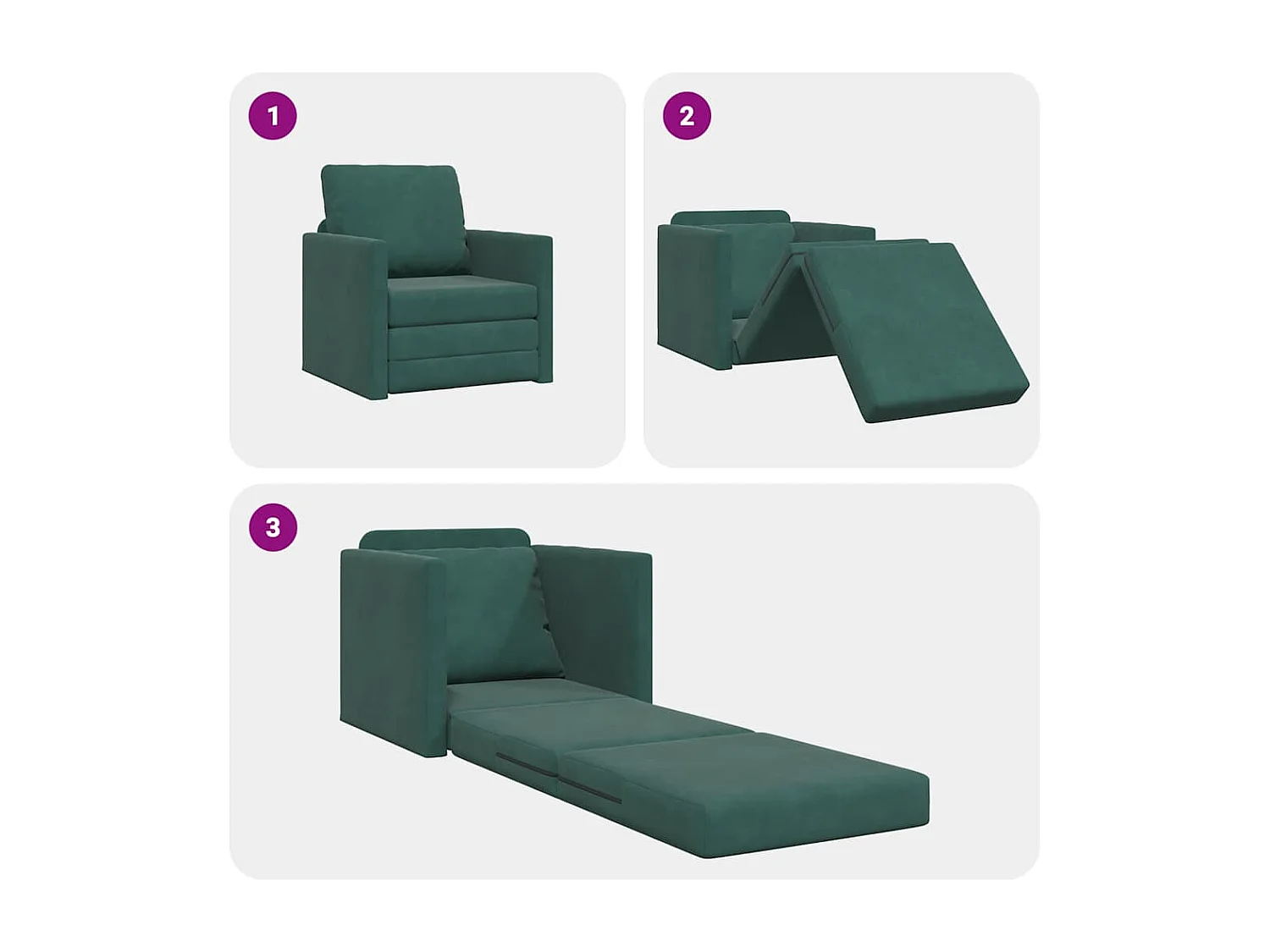 Canapé-lit avec coussin Vert foncé 74 x 77 x 81 cm Velours