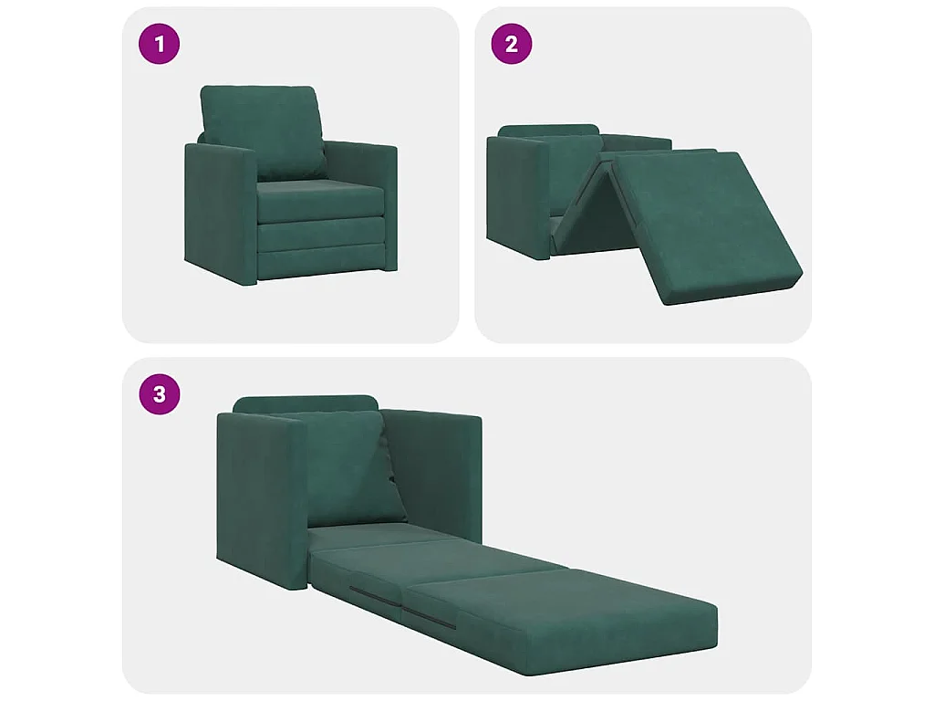 Canapé-lit avec coussin Vert foncé 74 x 77 x 81 cm Velours