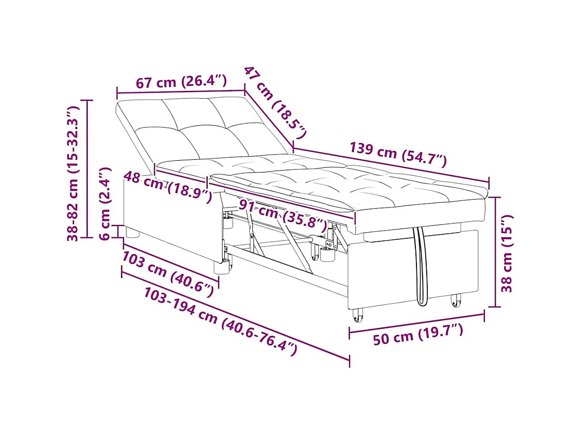 Divano letto blu 194 x 67 x 37 cm tessuto