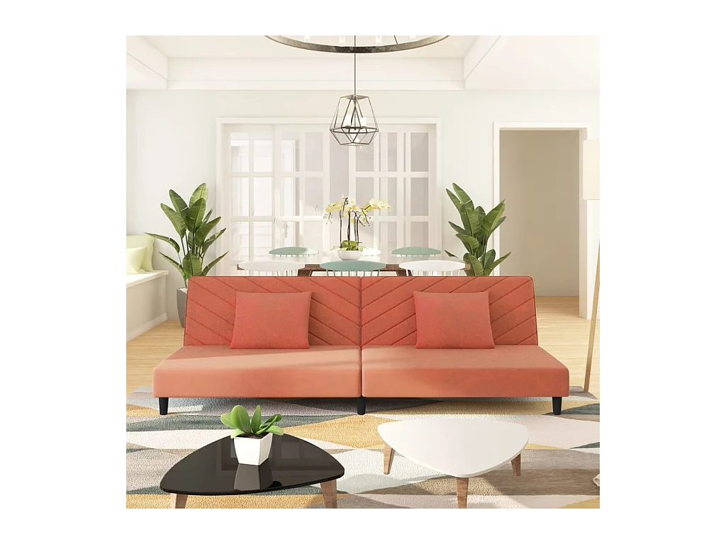 Divano letto a 2 posti con due cuscini in velluto rosa