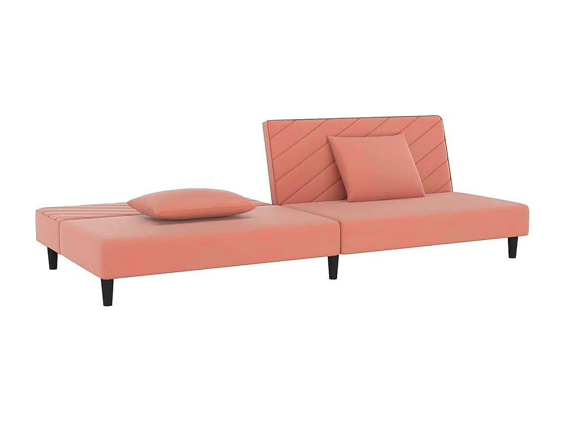 Sofá cama de 2 plazas con dos almohadas en terciopelo rosa