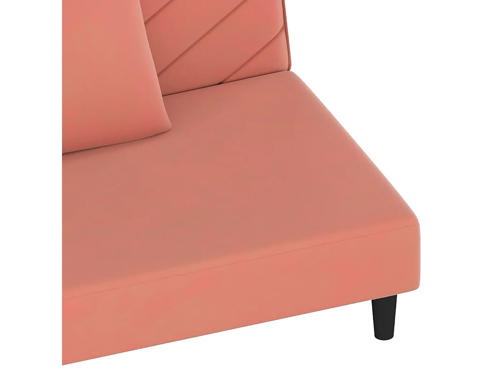 Sofá cama de 2 plazas con dos almohadas en terciopelo rosa