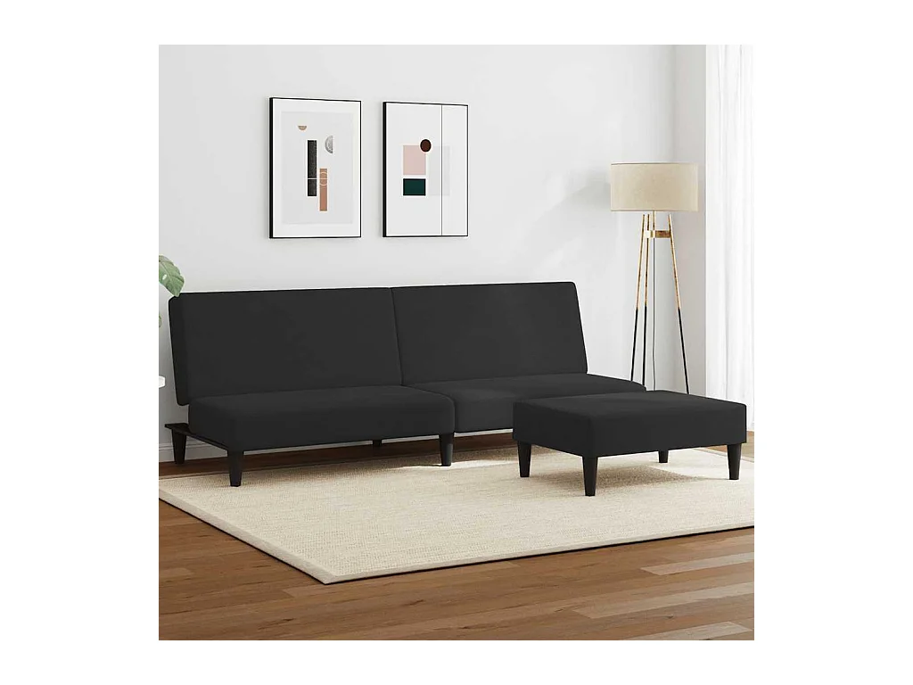 Sofá cama de 2 plazas con reposapiés de terciopelo negro