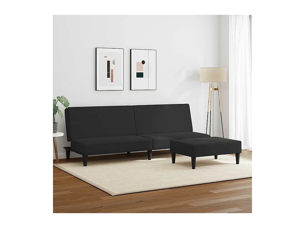 Sofá cama de 2 plazas con reposapiés de terciopelo negro