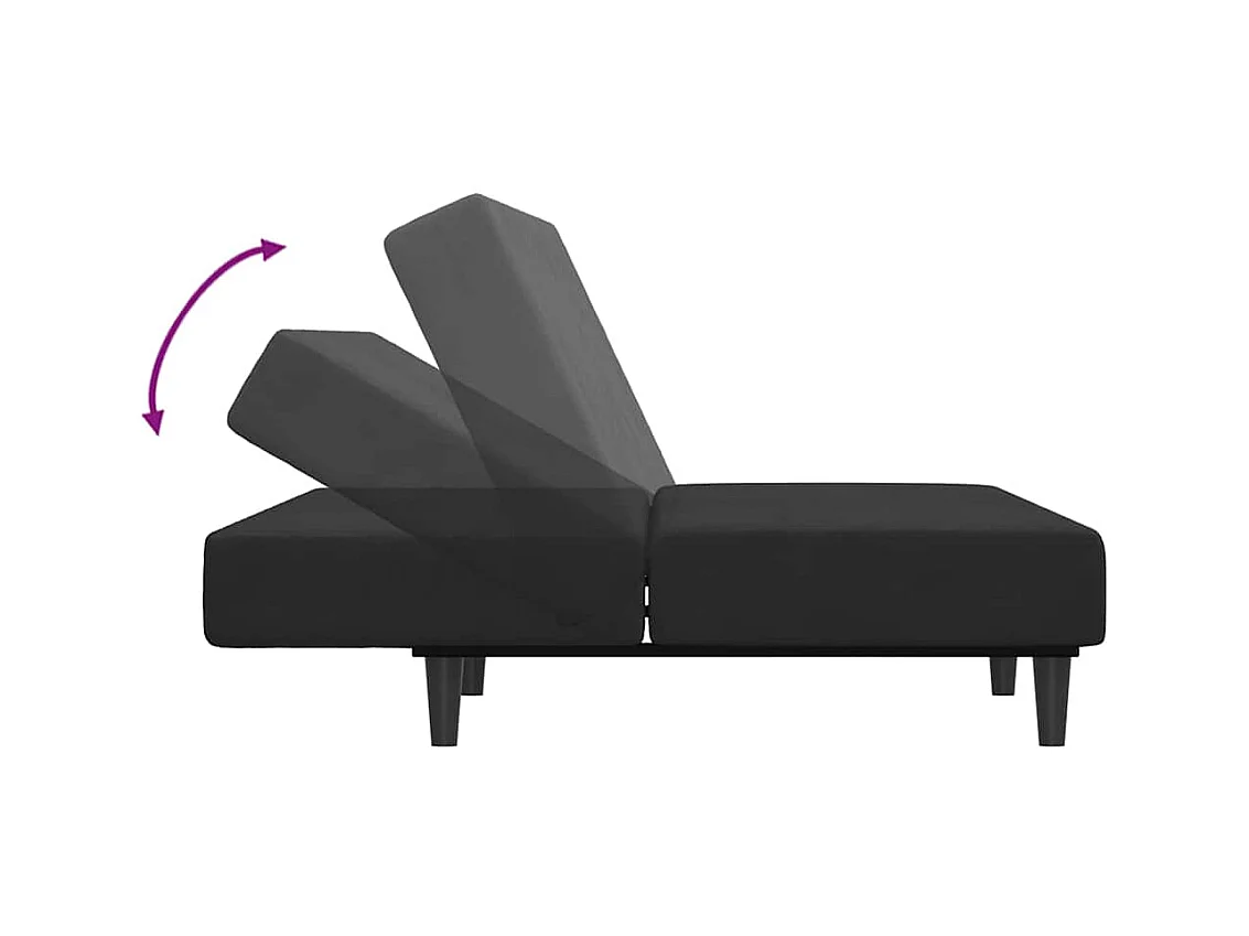 Sofá cama de 2 plazas con reposapiés de terciopelo negro