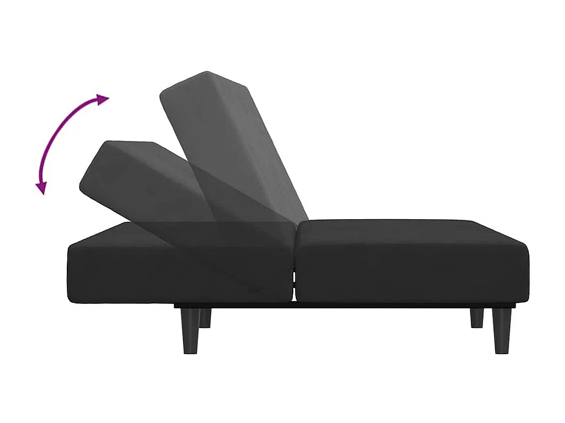 Sofá cama de 2 plazas con reposapiés de terciopelo negro