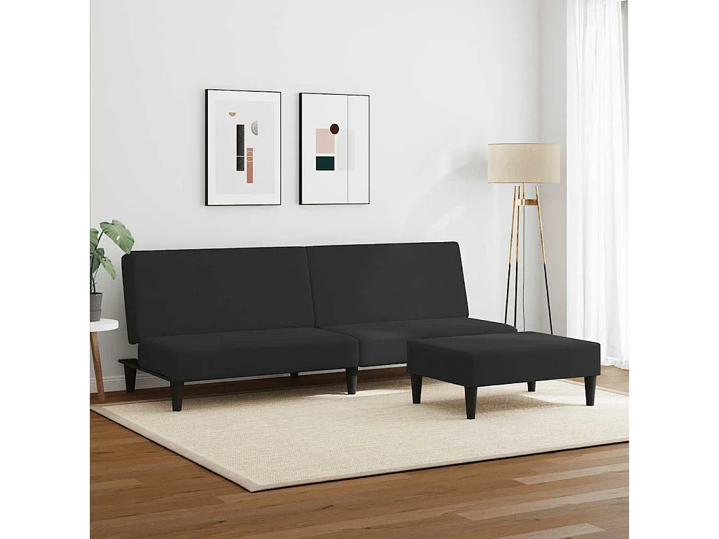 Sofá cama de 2 plazas con reposapiés de terciopelo negro
