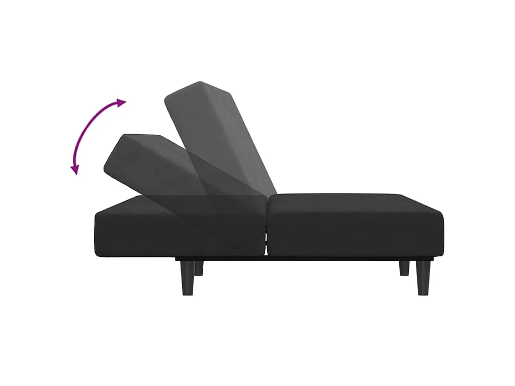 Sofá cama de 2 plazas con reposapiés de terciopelo negro