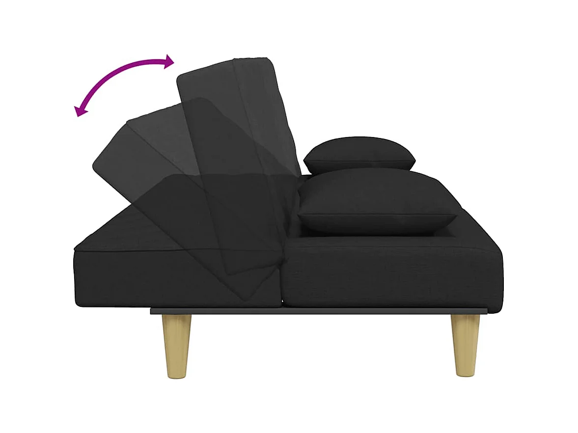 2-zits slaapbank met kussens en voetenbank in zwarte stof