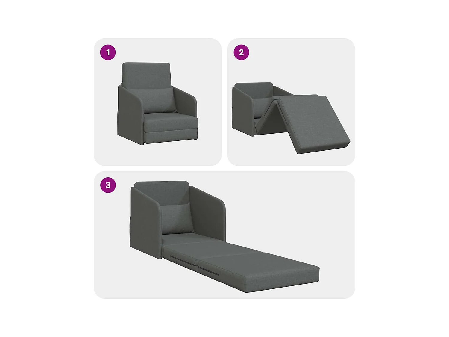 Divano letto grigio scuro 65 x 80 x 83 cm tessuto