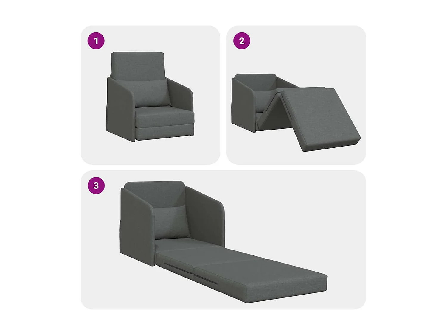 Canapé-Lit Gris foncé 65 x 80 x 83 cm tissu