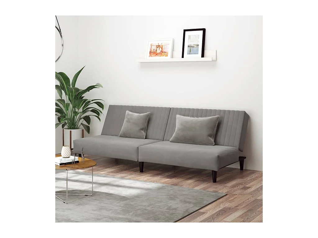 Lichtgrijze fluwelen 2-zits slaapbank