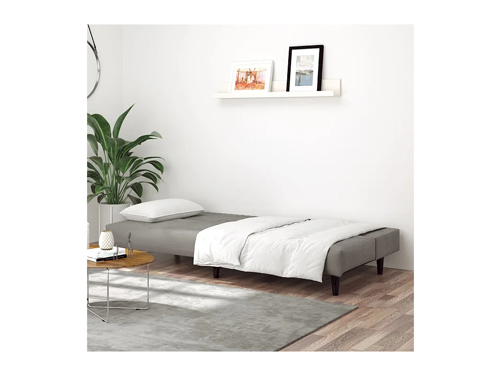 Lichtgrijze fluwelen 2-zits slaapbank