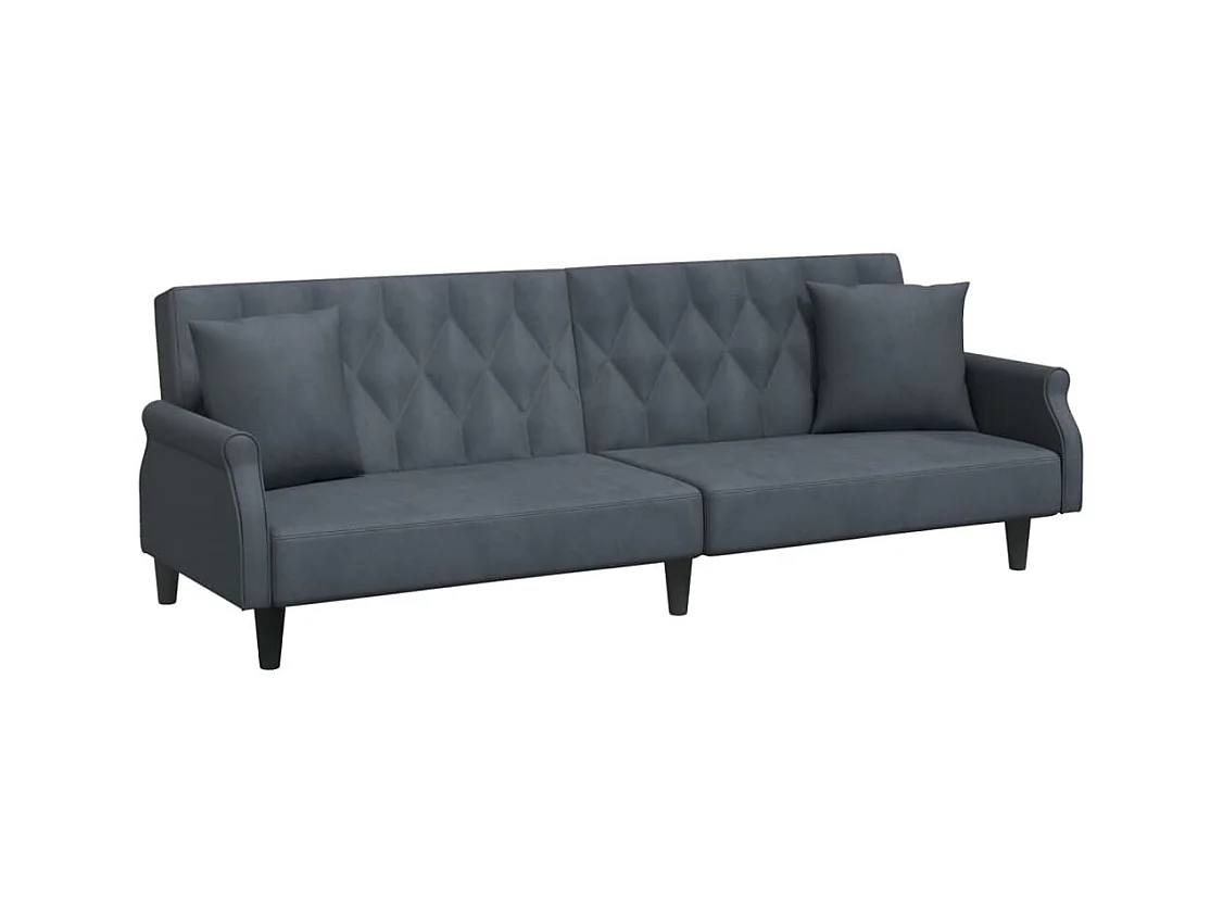 2-zits slaapbank met kussens en voetenbank in donkergrijs