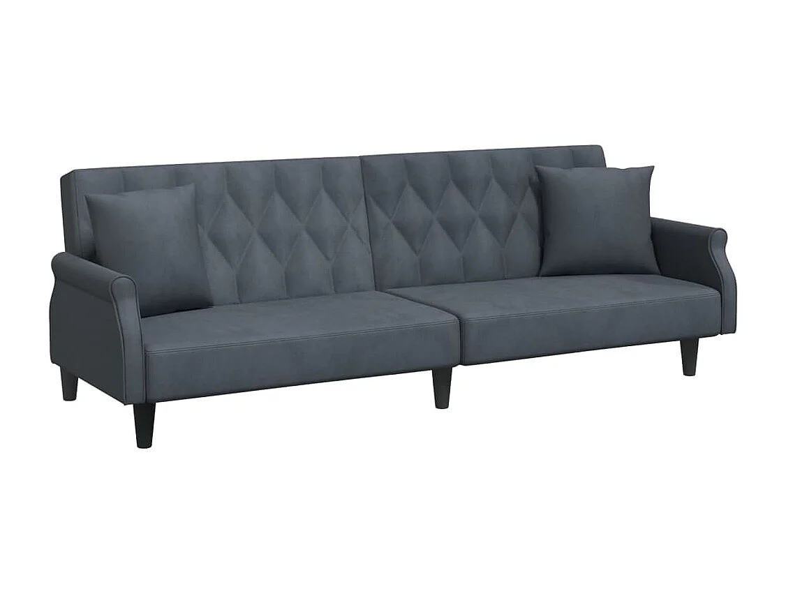 Sofá cama de 2 plazas con almohadas y reposapiés en gris oscuro